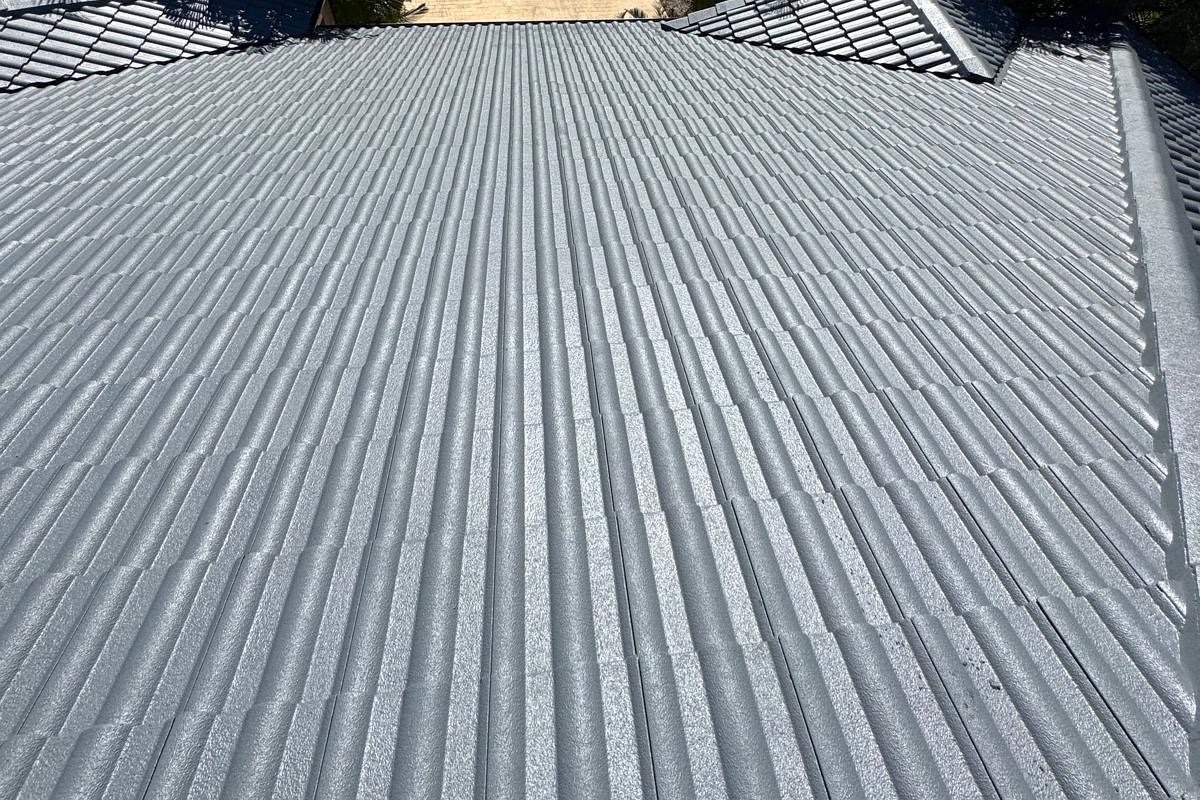 A close view of a tile roof, used to preview coating colours